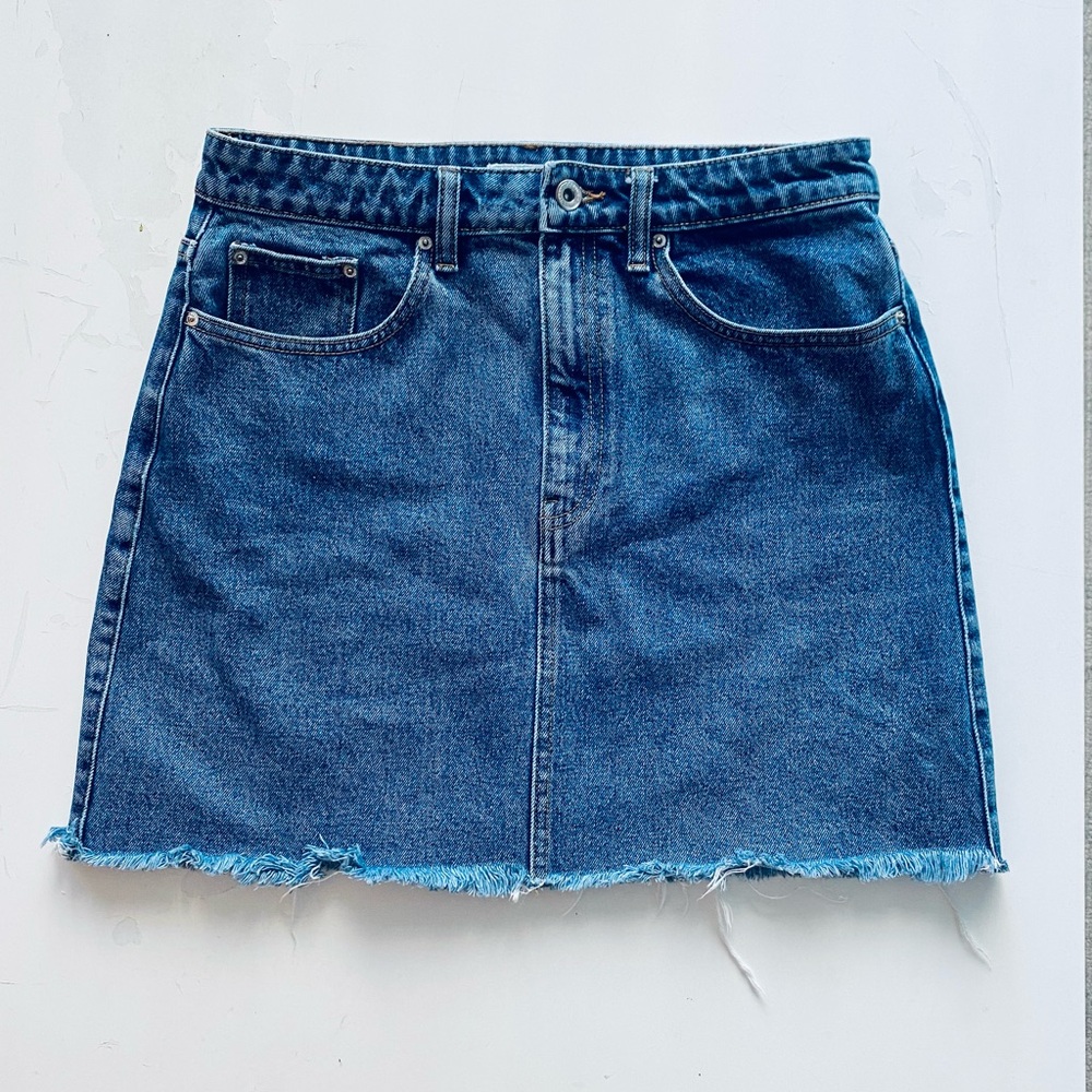 Zara TRF Large Blue Denim Mini Skirt - Raw Hem